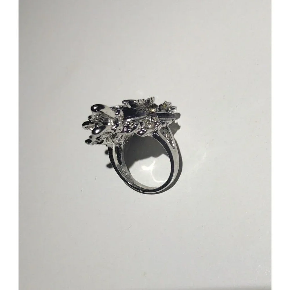 Butterfly Statement Ring - Amethyst Purple Stone - Adjustable Costume Jewelry